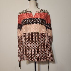 Derek Lam 10 Crosby Silk Geometric Top Sz 4 orange black Moroccan look